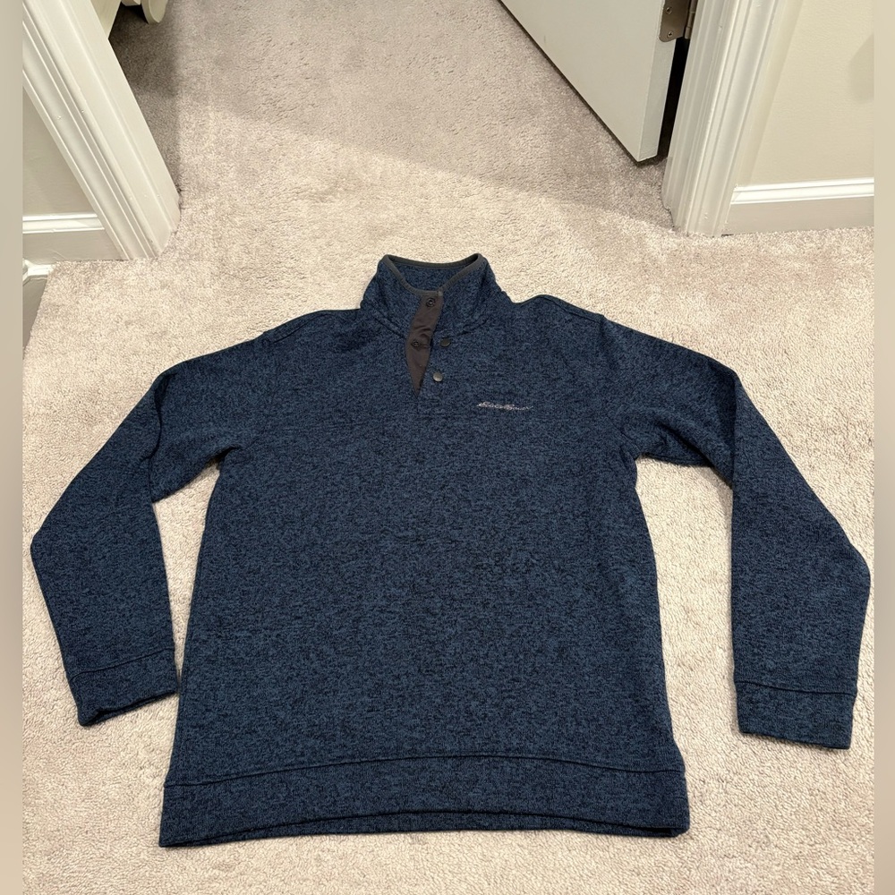 Eddie Bauer Men's Blue Button-up Pullover Sweater